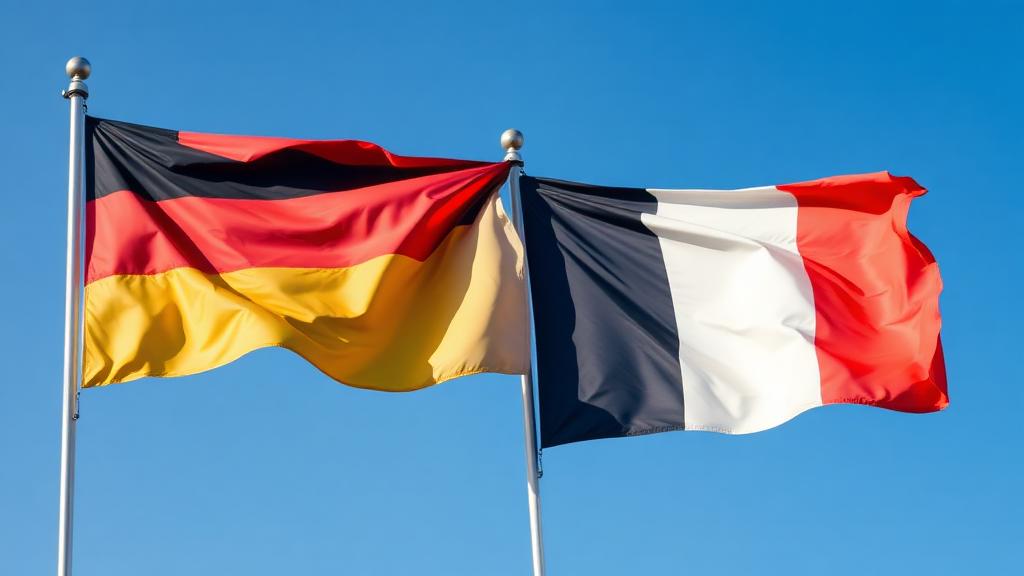 Deutsche, französische und europäische Flagge