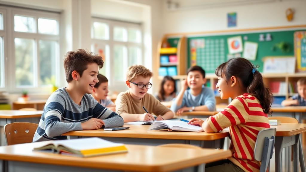 Schülerinnen und Schüler arbeiten gemeinsam im Klassenzimmer